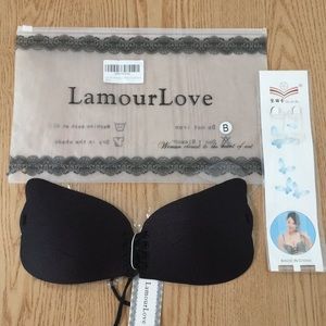 B71 NEW Lamour Love strapless backless Bra black Size Cup B & Free Clear Straps